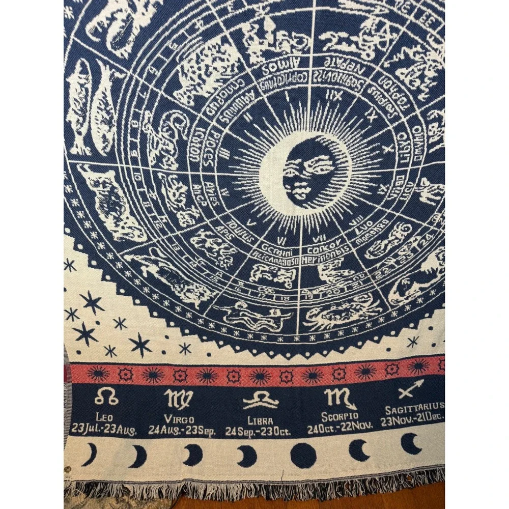 Zodiac Celestial Woven Tapestry Throw Blanket Sun Moon Astrology Navy 50x64